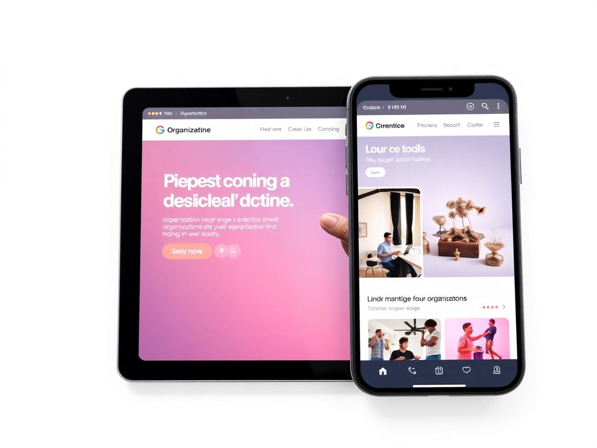 Organizational website shown on a tablet and a smartphone